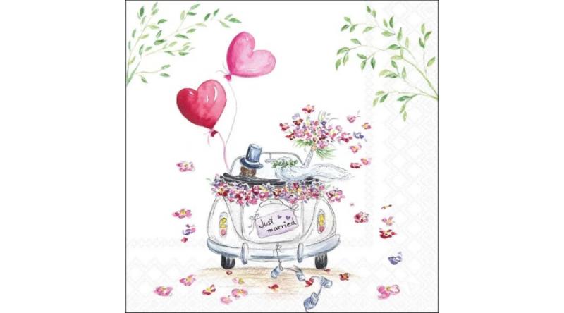 AMB.13320545 Wedding car papírszalvéta 33x33cm, 20db-os