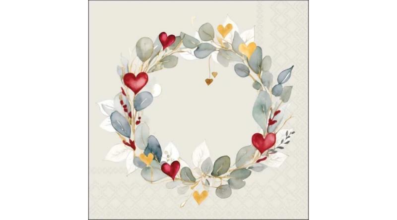 AMB.13320550 Eucalyptus wreath green papírszalvéta 33x33cm, 20db-os