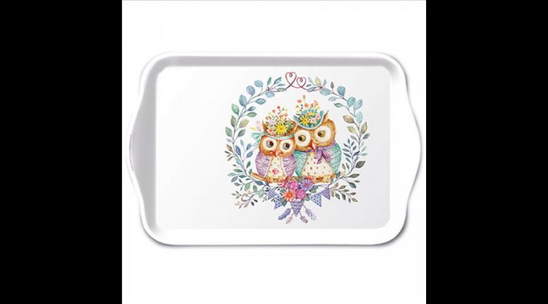 AMB.13719405 Owl couple in love műanyag kistálca 13x21cm