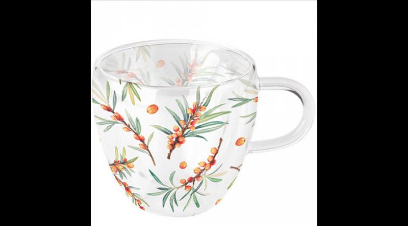 AMB.14417385 Sea Buckthorn duplafalú borosilicate üvegcsésze 0,25L