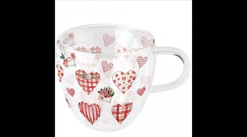 AMB.14419745 Lovely Hearts duplafalú borosilicate üvegcsésze 0,25l