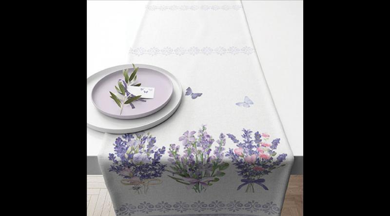 AMB.16619735 Lovely lavender white asztali futó 40x150cm,100% pamut