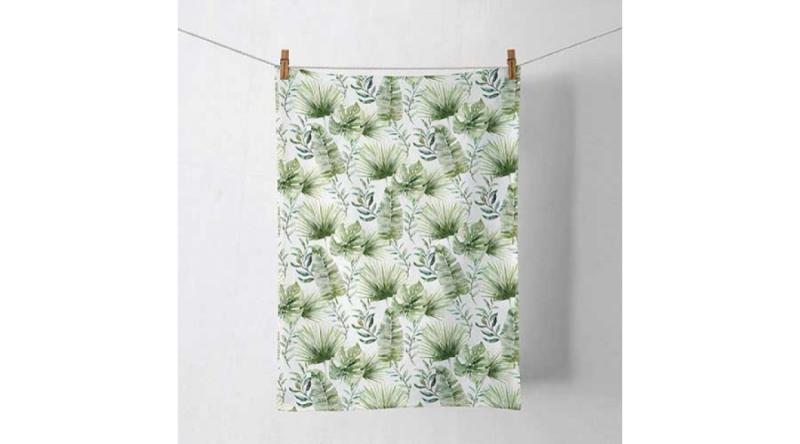 AMB.17818215 Jungle leaves white konyharuha 50x70cm, 100% pamut