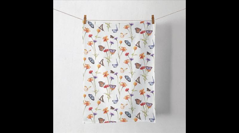 AMB.17819335 Butterfly garden white konyharuha 50x70cm, 100% pamut