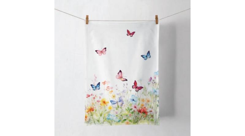 AMB.17820410 Butterflies in field white konyharuha 50x70cm, 100% pamut