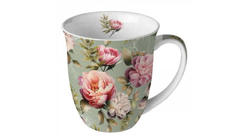 AMB.18418130 Peonies composition green porcelánbögre 0,4l