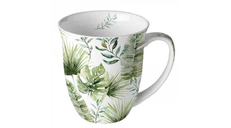 AMB.18418215 Jungle leaves white porcelánbögre 0,4l