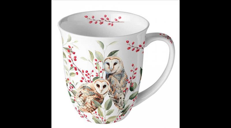 AMB.18418685 Barn owl couple white porcelánbögre 0,4l