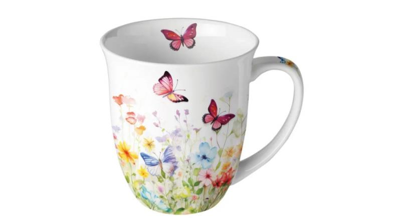 AMB.18420410 Butterflies in field white porcelánbögre 0,4l