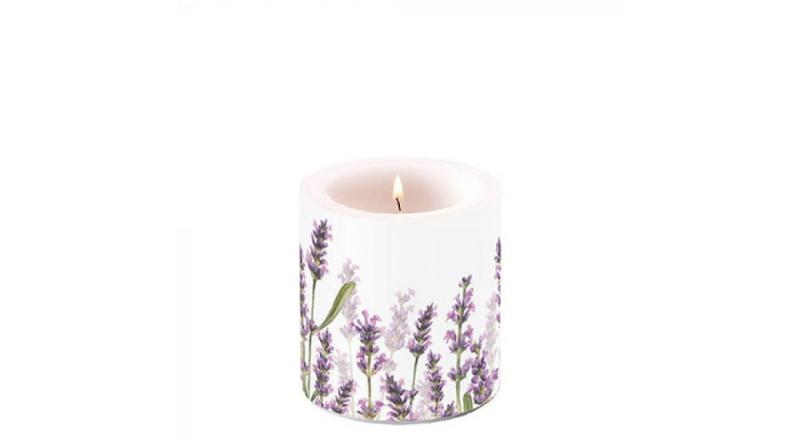 AMB.19215985 Lavender Shades White átvilágítós gyertya 8x7.5cm, levendula mintás