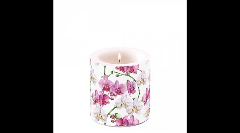 AMB.19219605 Elegant orchids white átvilágítós gyertya 8x7,5cm