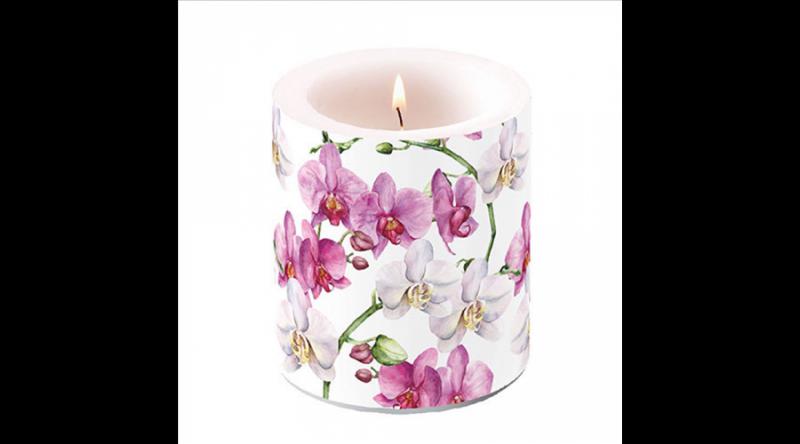 AMB.19319605 Elegant orchids white átvilágítós gyertya 10x10cm