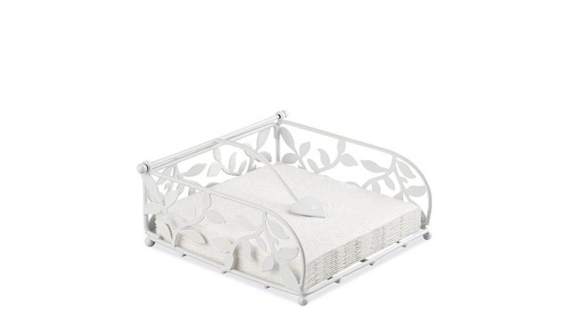 AMB.19402320 Fém szalvétatartó fekvő lunch, fehér apró leveles