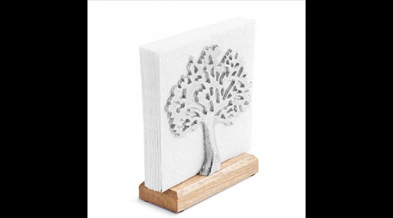 AMB.19402465 Fém szalvétatartó fa aljjal,álló, fa forma