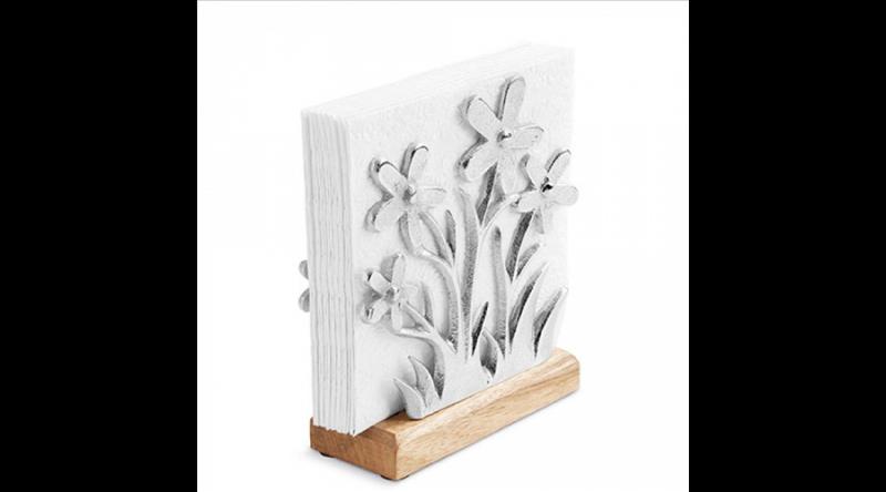 AMB.19402470 Fém szalvétatartó fa aljjal,álló, virágok forma