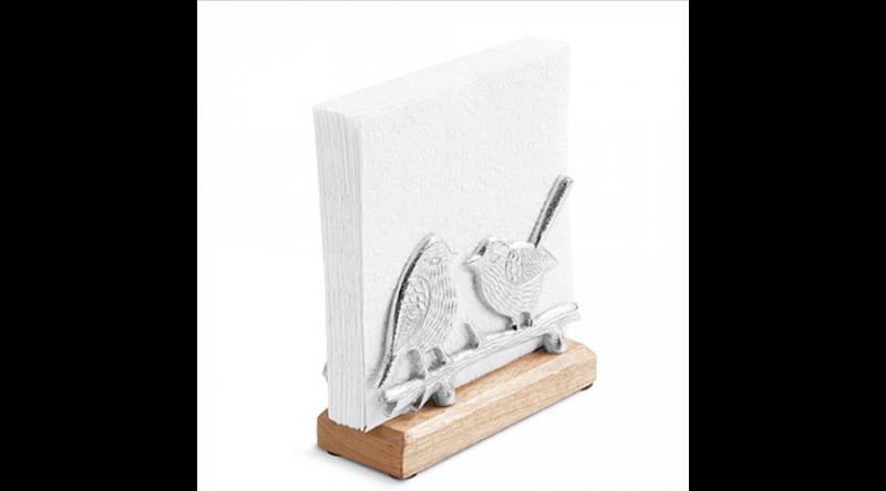 AMB.19402480 Fém szalvétatartó fa aljjal,álló, madarak faágon forma