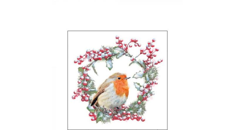 AMB.32515535 Robin in Wreath papírszalvéta 25x25cm, 20db-os