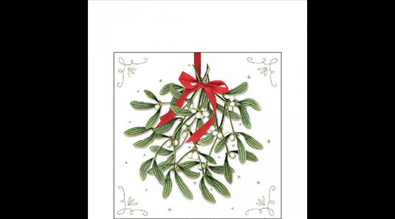 AMB.32518860 Mistletoe with bow white papírszalvéta 25x25cm, 20db-os