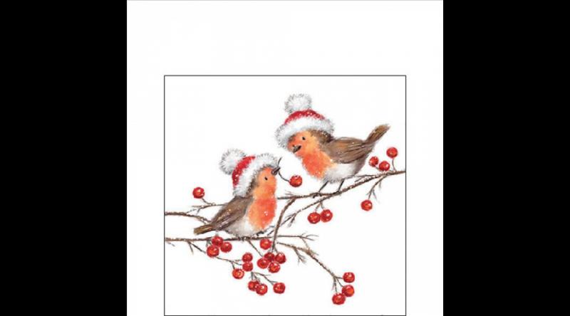 AMB.32518865 Christmas robins white papírszalvéta 25x25cm, 20db-os