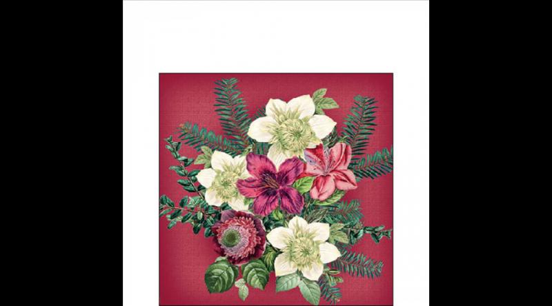 AMB.32518970 Azalea and helleborus red papírszalvéta 25x25cm, 20db-os