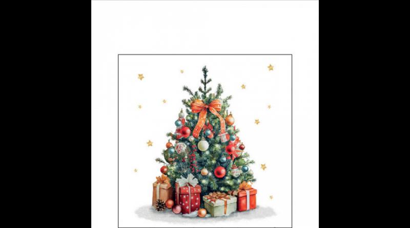 AMB.32519175 Dekorated Christmas tree papírszalvéta 25x25cm, 20db-os