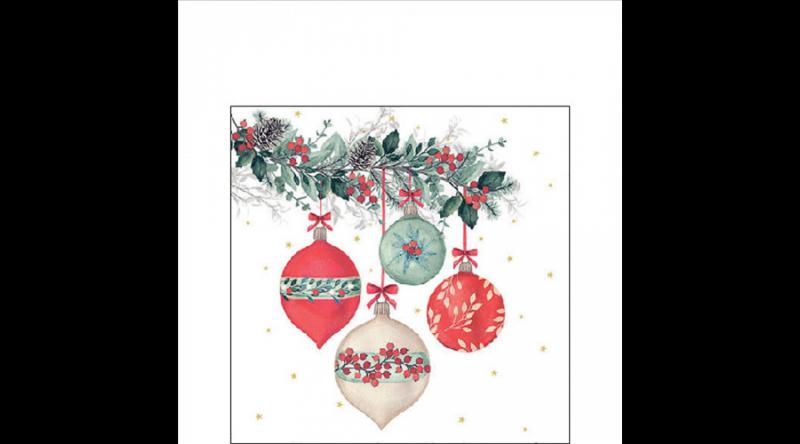 AMB.32519185 Berry baubles white papírszalvéta 25x25cm, 20db-os