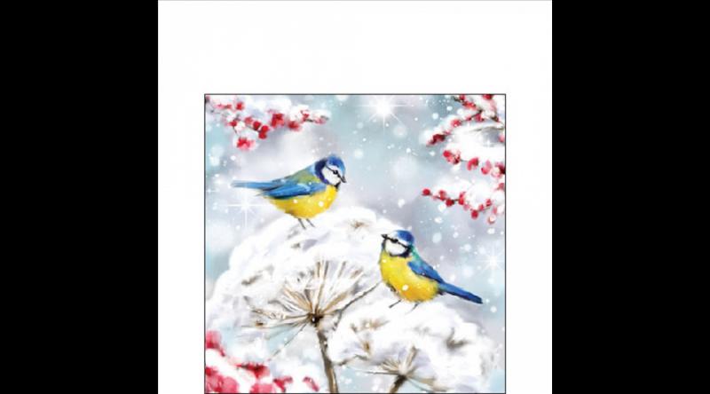AMB.32520005 Birds in the snow papírszalvéta 25x25cm, 20db-os