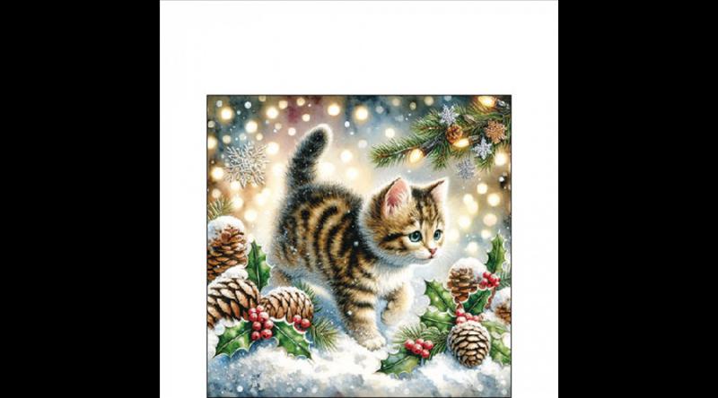 AMB.32520075 Cute cat in the snow papírszalvéta 25x25cm, 20db-os, cicás