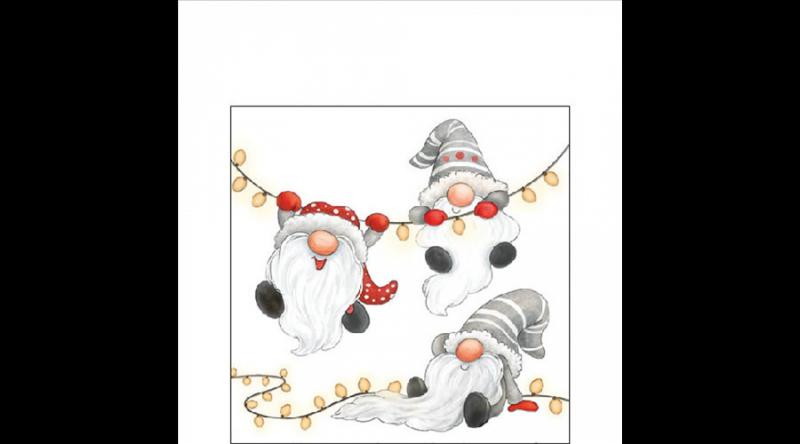 AMB.32520185 Gnomes on the light chain white papírszalvéta 25x25cm, 20db-os