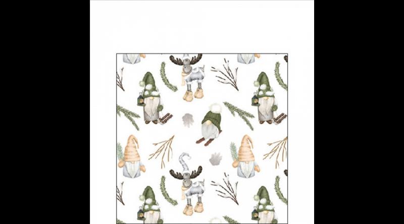 AMB.32520190 Forest gnomes white papírszalvéta 25x25cm, 20db-os