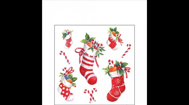 AMB.32520200 X-mas stockings white papírszalvéta 25x25cm, 20db-os