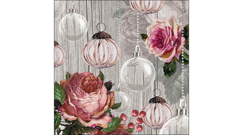 AMB.33314690 Roses and Baubles papírszalvéta 33x33cm, 20db-os