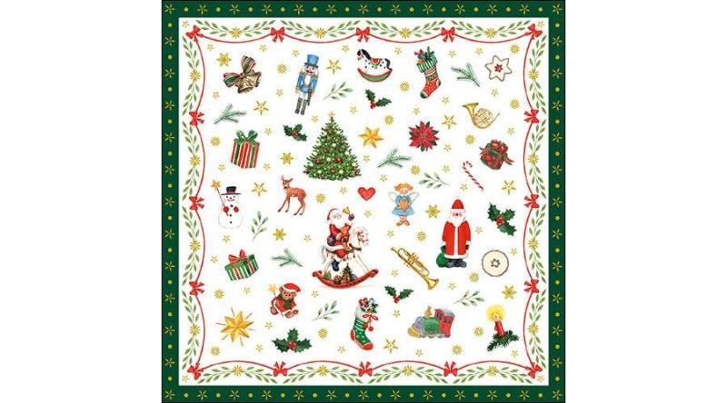 AMB.33314766 Ornaments All Over green papírszalvéta 33x33cm, 20db-os