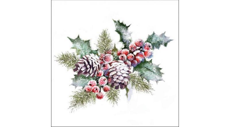 AMB.33315570 Holly And Berries papírszalvéta 33x33cm, 20db-os