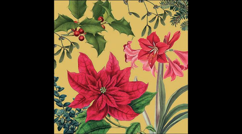 AMB.33316557 Christmas plants gold papírszalvéta 33x33cm, 20db-os