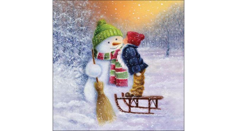 AMB.33317975 Child kissing snowman papírszalvéta 33x33cm, 20db-os