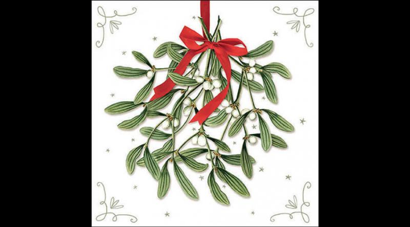 AMB.33318860 Mistletoe with bow white papírszalvéta 33x33cm, 20db-os