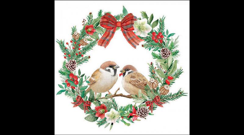 AMB.33318870 Sparrows in wreath papírszalvéta 33x33cm, 20db-os