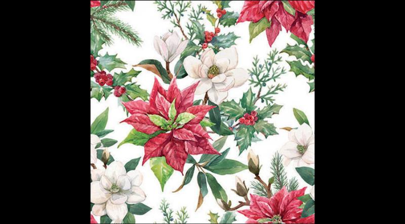 AMB.33318875 Christmas florals papírszalvéta 33x33cm, 20db-os