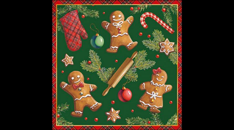 AMB.33318882 Gingerbread cookies green papírszalvéta 33x33cm, 20db-os
