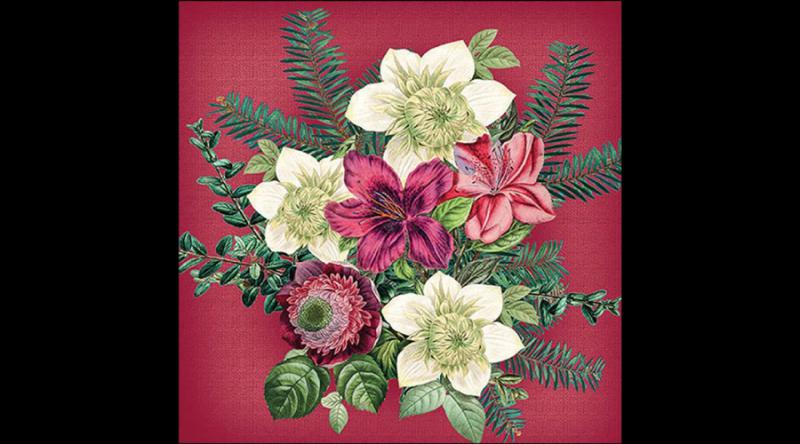 AMB.33318970 Azalea and helleborus red papírszalvéta 33x33cm, 20db-os