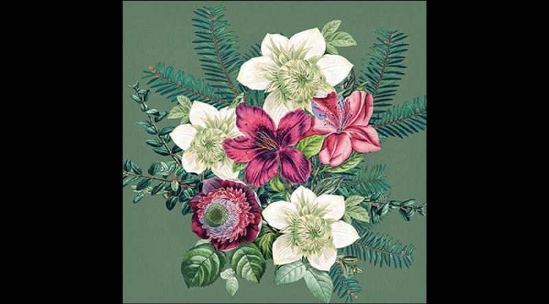 AMB.33318972 Azalea and helleborus green papírszalvéta 33x33cm, 20db-os