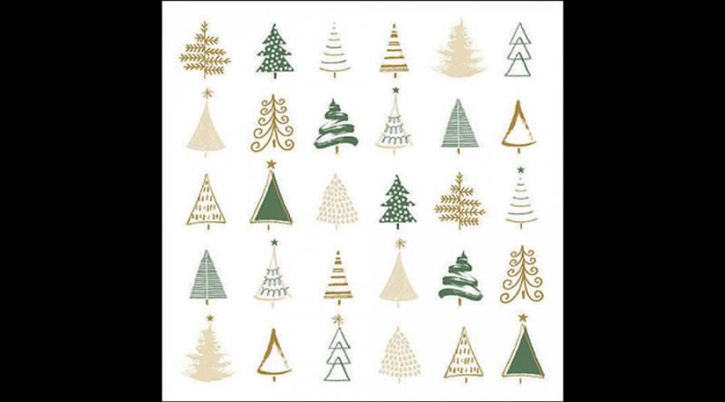 AMB.33319047 Christmas tree doodles green papírszalvéta 33x33cm, 20db-os
