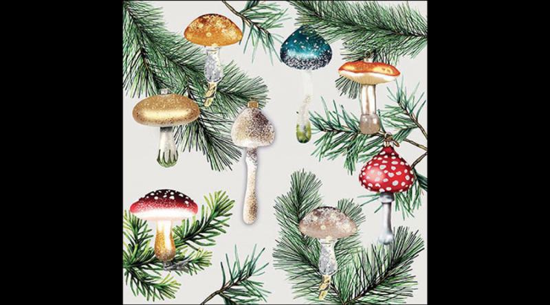 AMB.33319155 Mushroom ornaments white papírszalvéta 33x33cm, 20db-os