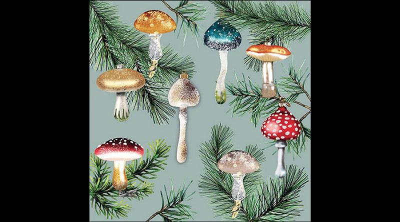 AMB.33319156 Mushroom ornaments mint papírszalvéta 33x33cm, 20db-os