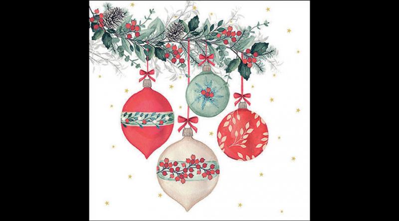 AMB.33319185 Berry baubles white papírszalvéta 33x33cm, 20db-os