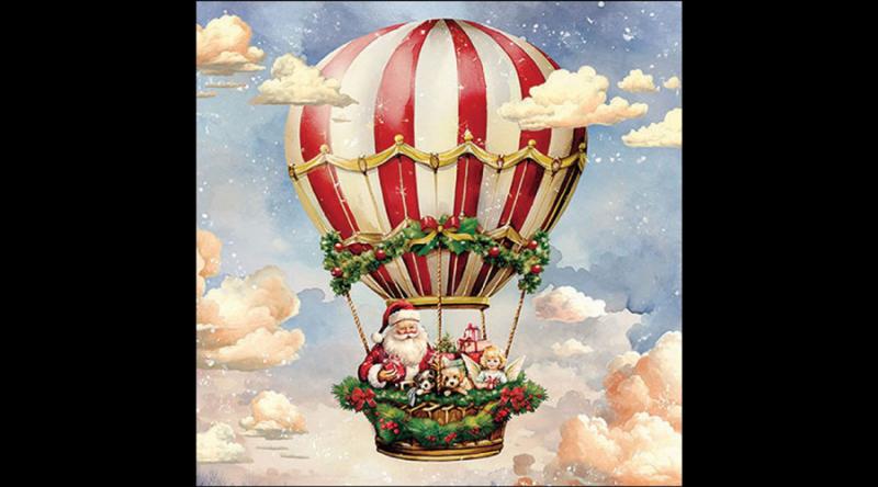 AMB.33319230 Santa's air balloon papírszalvéta 33x33cm, 20db-os, léghajós szalvéta