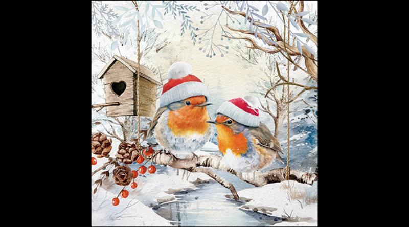 AMB.33319475 Robins in winterland papírszalvéta 33x33cm, 20db-os