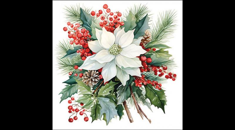 AMB.33319930 Poinsettia bouquet white papírszalvéta 33x33cm, 20db-os