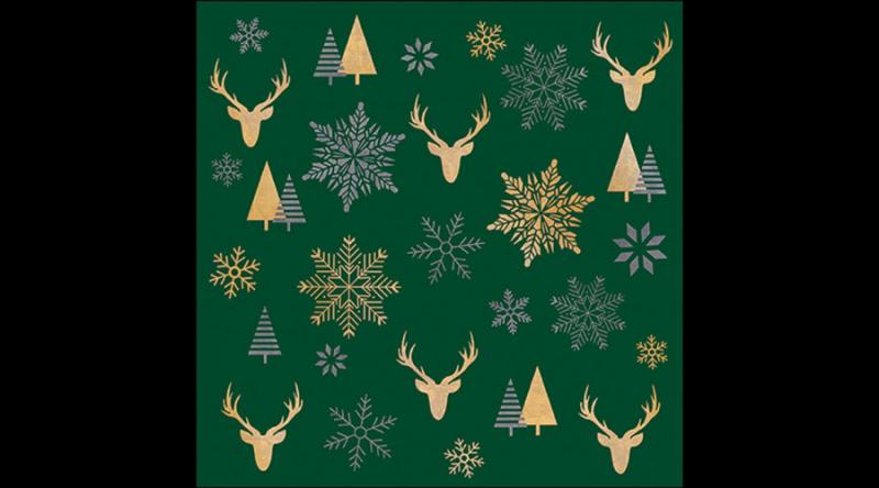 AMB.33320021 Winter silhouettes green papírszalvéta 33x33cm, 20db-os